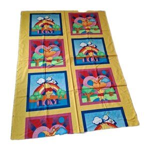 Vtg Disney Winnie Pooh Tigger Fabric Rainbow Yellow, Square Panels, 1.5 Yd x 45"